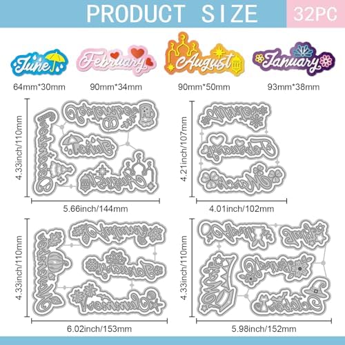 GLOBLELAND Holiday Months Cutting Dies for Card Making Months Seasons Metal Die Cuts Festival Cutting Dies Templates for Scrapbooking Journal Embossing Paper Craft Decor