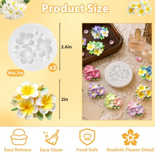 3pcs Plumeria Flower Candle Silicone Mold 3D Tropical Frangipani Soap Molds