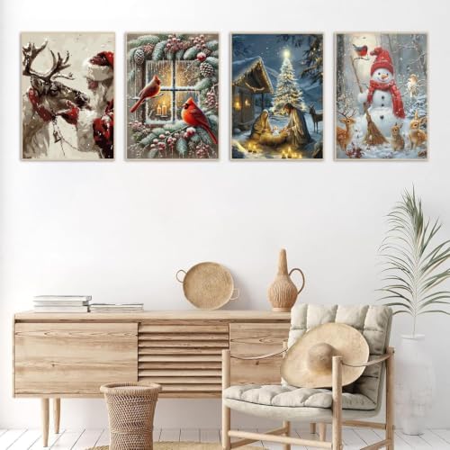 4 Pack Christmas Paint by Numbers for Adults with Framed Easel 8x12 inch