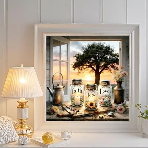 APTDYIGL 5D Faith,Hope,Love Diamond Painting Kits for Adults Beginner,DIY Diamond Art Kits for Adults,Round Full Drill Diamond Dots with Gem Art Kits,Home Wall Decor 13.7X13.7inch