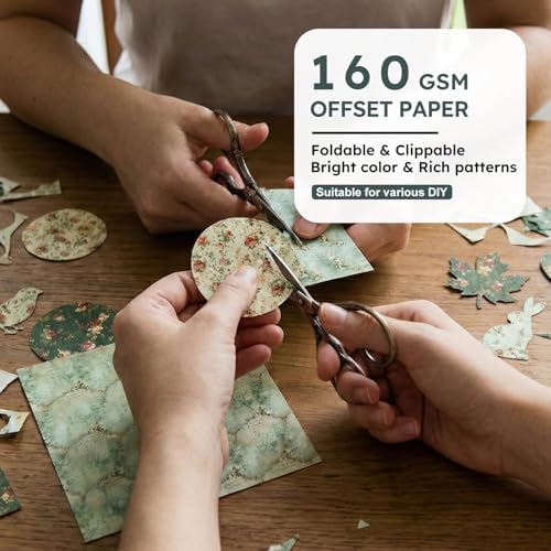 Vintage Green Scrapbooking Paper Pad - 6 Inch 24 Sheets Flowers Aesthetic Patterns for Photos Album Journals Decorative Collage Card Making Wedding DIY Crafts Gifts Wrapping Material