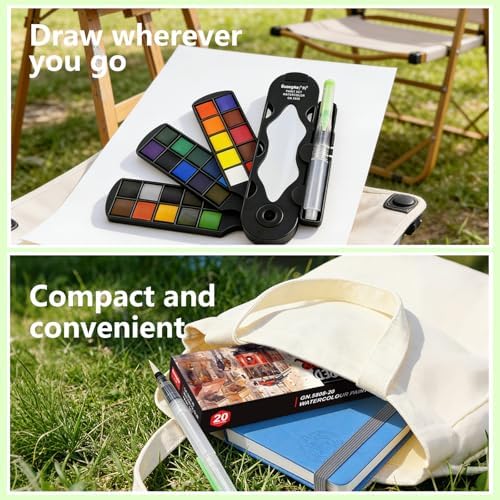 kander 20 Color Watercolor Paint Set with Detail Paint Brushes