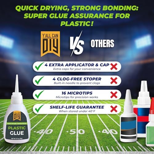 Plastic Glue for Models, Miniatures, Legos, PLA & 3D Printing Repair – Fast Setting Heavy Duty Strong Super Glue for Plastic 20g (4 Pack)