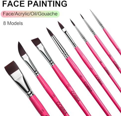 Face Paint Brush Set, 8pcs Artist Brushes for Body Face Painting,Acrylic Painting Watercolor Oil Gouache – Perfect for Artists, Performers, Party Makeup
