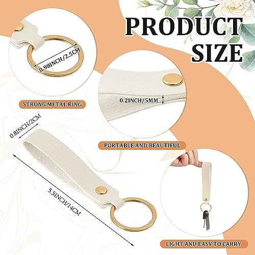 Wavyknot 100 Pcs Leather Keychain Blanks, 5.6 x 0.8 Inches, Beige