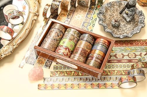 20 Rolls Chinese Style Washi Tape Set, Ancient Palace Pattern Decorative Masking Tapes with Gold Foil, Various Sizes for Craft, Scrapbook, DIY, Gift Wrapping (12-Golden Phoenix Court)