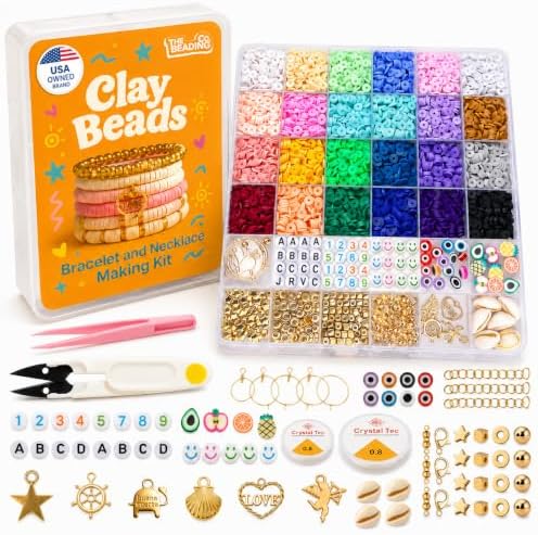 7500+Clay Beads Bracelet Making Kit for Girls- 24 Colors Heishi Beads with No Missing Letter Beads&Charms for DIY Friendship Bracelets and Jewelry Making kit,Arts and Crafts Gift for Teen Girls 6-12