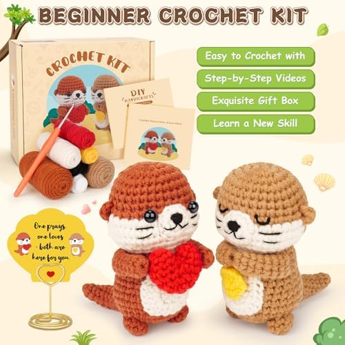 Fortuning's JDS Crochet Kit for Beginners, Otter Couple Crochet Animal Kit