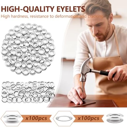 SEMINI 100 Sets 10mm Silver Grommet Eyelet Kit for Fabric Leather Crafts