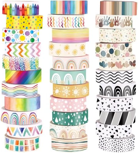 TaoBary 33 Rolls Washi Tape Set, 15mm Holiday Seasonal,Rainbow Style