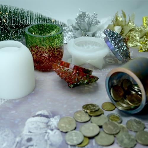 Christmas Pinecone Jar Silicone Mold with Lid, Xmas Resin Jar Mold