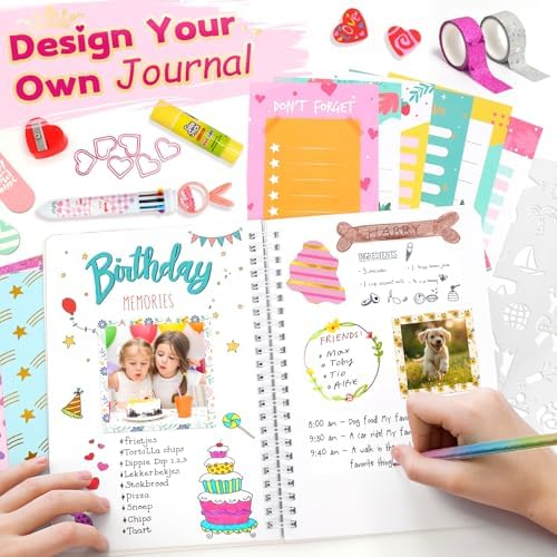 ADUSRIZ Princess DIY Journal Kit for Girls Gift for 8-12, 50 Pcs Scrapbook & Diary Supplies Set, Journaling Art Crafts Kit with Storage Case, Birthday Gifts for Teen Girls Craft Sets.