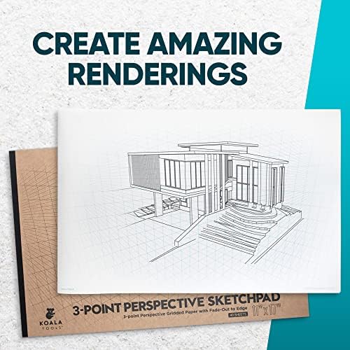 Koala Tools | Drawing Perspective (1 and 2-Point) Large Sketch Pad (3 Point - 11 x 17)