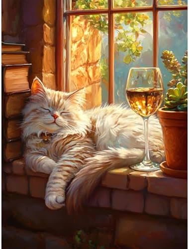 Diamond Art Kits for Adults, Cozy Cat Diamond Painting Kit, 12 x 16 Inch