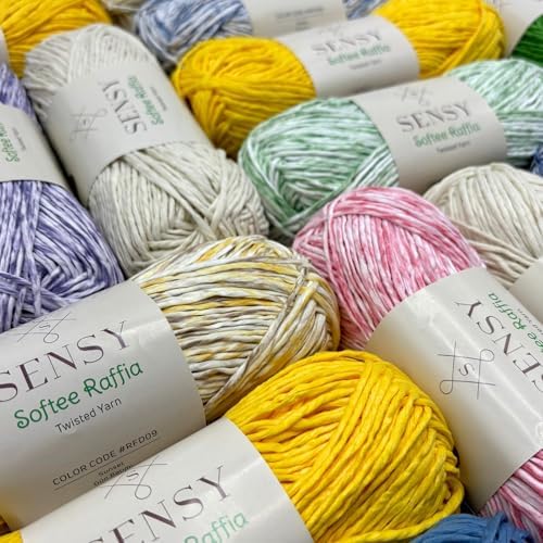 S Sensy Softee Raffia - Polyester Raffia Yarn 10 Skeins Baby Pink 109 Yards