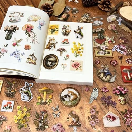 8 Sheets Vintage Cottagecore Aesthetic Stickers for Scrapbooking, Pre-Cut Clear Victorian Ephemera Floral Botanical Journal Stickers, Self Adhesive Junk Journal Supplies