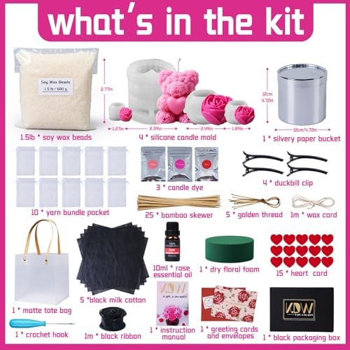 Rose Candle Making Kit with Round Gift Box,DIY Soy Wax Kit (Silvery)