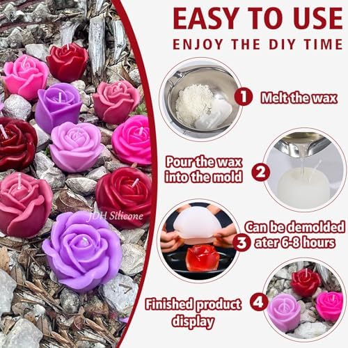 3 PCS 3D Rose Silicone Molds,3D Flower Candle Mold Soap Candle Resin