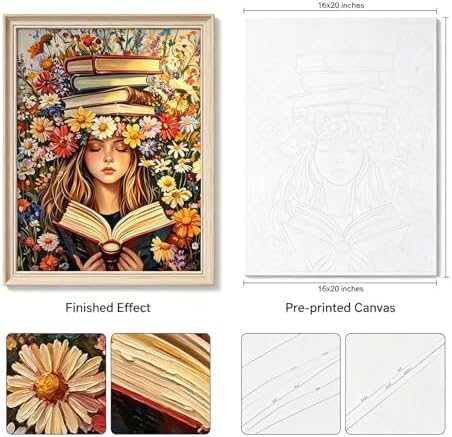 Paint by Numbers Kit for Adults - Flower & Girl Reading, DIY Acrylic Paint by Number, Oil Painting Style Canvas Art, Beginner Friendly Paint by Number for Adults, Perfect for Home Wall Decor