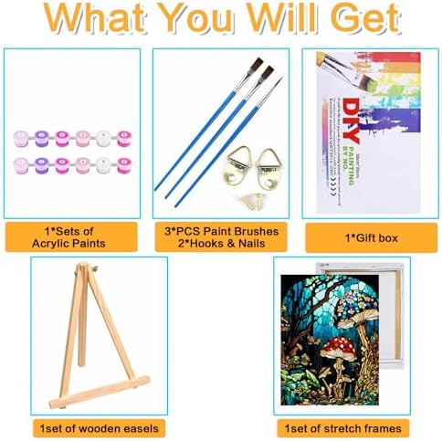 Meothan Framed Paint by Numbers Kits for Adults 12x16in with Wooden Easel | Mushroom Adult Paint by Number on Canvas, DIY Acrylic Oil Painting Kits with Brushes for Home Wall Decor (30x40cm)