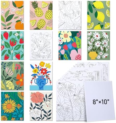 Tinlade 12 Pcs Pre Drawn Canvas for Painting Stretched,Flower Posters