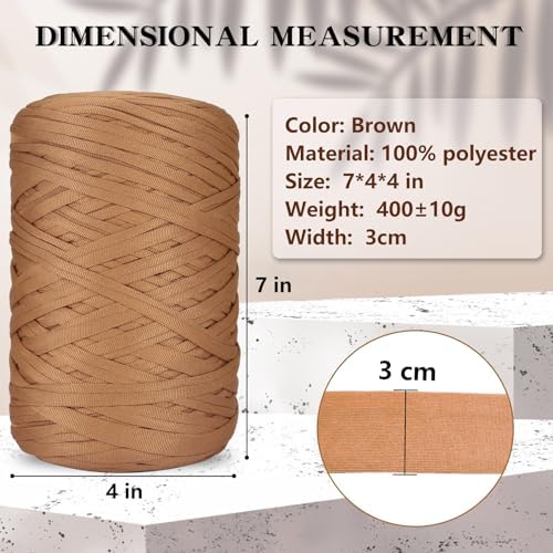 2 PCS 800g T-Shirt Yarn Elastic Fabric Crochet for DIY Knitting, 260 Yards Spaghetti Thick Knitting Yarn for Hand DIY Bag Basket Cushion Crocheting Projects,Home Decor（Brown）