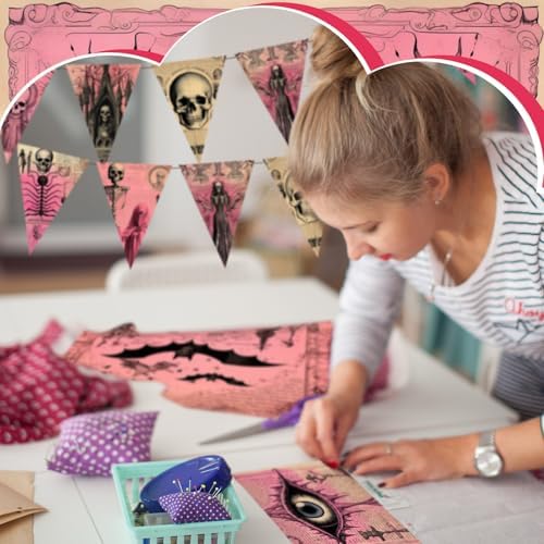 HunnmingRe 20 Pcs 10''x10'' Vintage Pink Halloween Quilting Fabric Squares