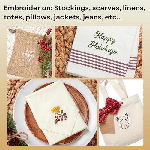 Stick and Stitch Embroidery Patterns, Holiday/Snowflake Designs, Water Soluble Embroidery Stabilizer Transfer Paper, Adult Beginner Hand Embroidery Kit for Gifts (Holiday 3 Pages)