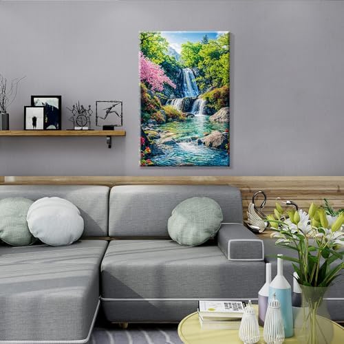 JOOZ Paint by Numbers Kit for Adults with Frame, Landscape Paint by Number with Easel, Mountain Waterfall Paint by Number Canvas, DIY Landscape Oil Painting Kit for Home Wall Decor 8x12 Inch