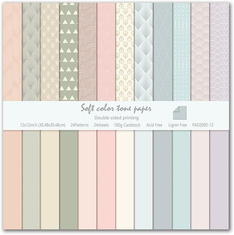 Pastel Aesthetic Scrapbook Paper 24 Sheets Soft Color Pattern Paper Double Sided Printing for DIY Card Making Scrapbook Wedding Photo Album Home Décor-12 x 12 Inches