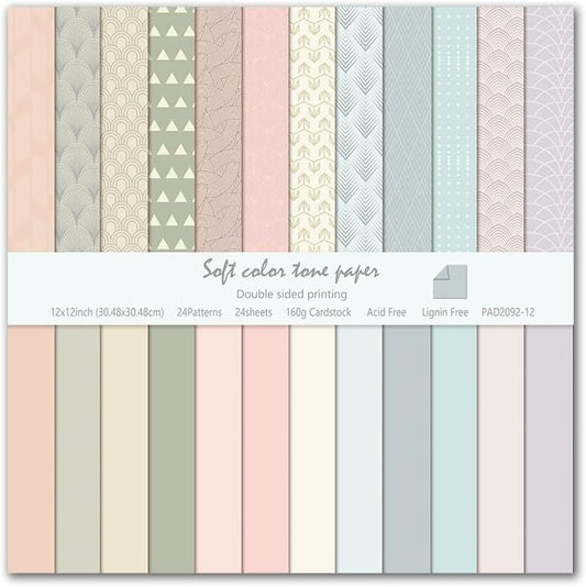 Pastel Aesthetic Scrapbook Paper 24 Sheets Soft Color Pattern Paper Double Sided Printing for DIY Card Making Scrapbook Wedding Photo Album Home Décor-12 x 12 Inches