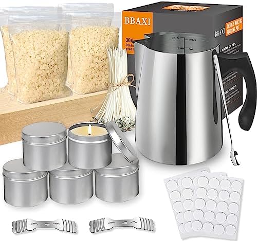BBAXI Candle Making Kit with Melting Pouring Pot&Beeswax&5pcs Candle Tins