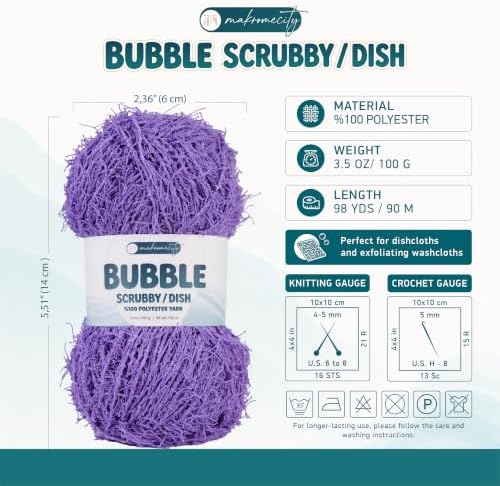 Makromecity Bubble Scrubby Yarn - 100% Premium Polyester Yarn for Crocheting and Knitting - 3.5 Oz (100g), 98 Yds (90m) - Ideal for Dishcloths, Crafting & Bath Washcloths (Lavender, 3 Skeins)