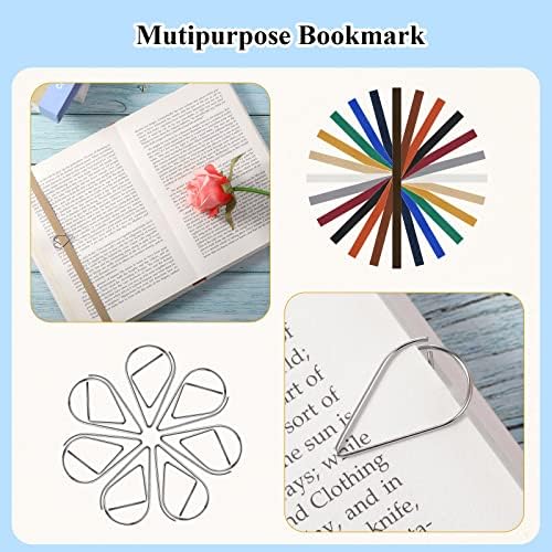 Taobary 42 Pcs Elastic Bookmarks Set with Paper Clips, Retro Color