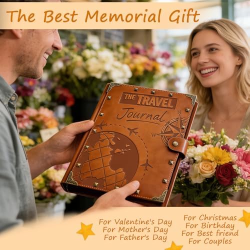 Leather Scrapbook Album 60 Pages Vintage Memory Book 8.5 x 11 Inch Travelling Journal Scrap Book Scrapbooking Supplies Kits DIY Paper Memory Photo Album for Anniversary Travel Vacation