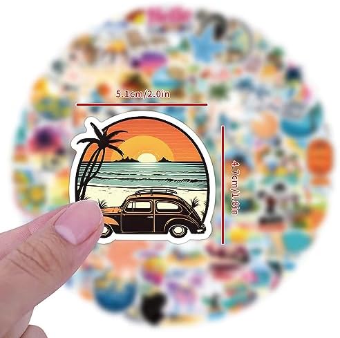 120PCS Hawaii Themed Stickers for Water Bottles, Summer Beach Scene Sticker Pack for Water Bottles Surfboard Laptop Surfing Journal Scrapbook, Tropical Vacation Travels Decals Décor for Adults