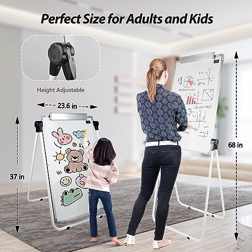 Stand White Board - 36 x 24 Inch Double Sided Magnetic Dry Erase Board with Stand Height Adjustable, 3' x 2' Flip Chart Easel Stand Portable(White)