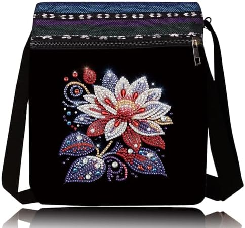 LSQFS 5D DIY Diamond Painting Crossbody Bag, Colorful Floral Pattern, Adjustable Strap & Zipper, Partial Drill Craft Kit for Women, Perfect for Shopping & Daily Use