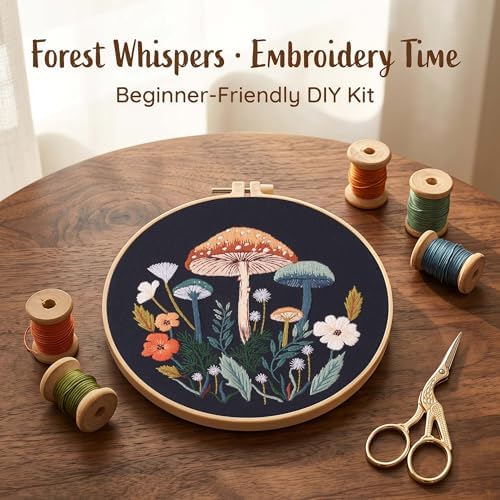 Harimau Adult Beginner Embroidery Starter Kit, Complete Set with 4 Patterns, 2 Hoops, Needles, Scissors, Instruction Guide & Stitching Video Tutorials