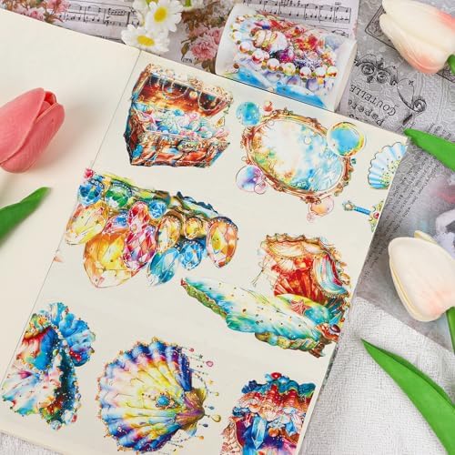 Sitsink PET Tape for Journal Scrapbooking - Sea Shell Ocean PET Tape Stickers for Crafts Junk Journal Supplies Notebook Scrapbook DIY Decor Ornament