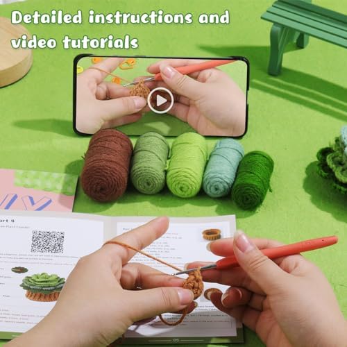 LUNARM Crochet Kit for Beginners, Crochet Start Green Plant Coasters Kits