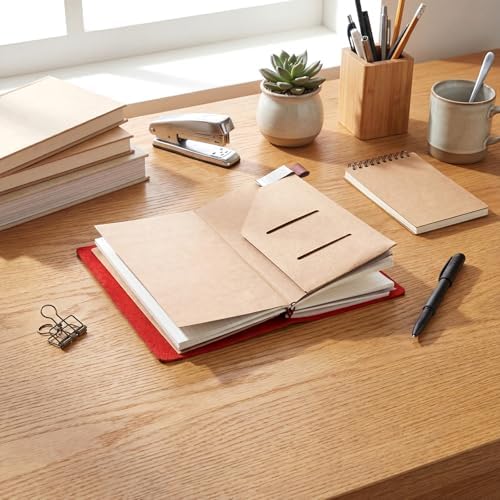 Thenshop Leather Travelers Journal Notebook 3 Inserts, Wine Red, Stand Size