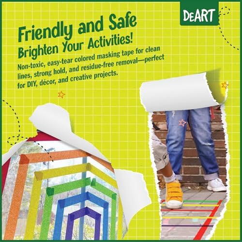 DEART 12PCS Colored Masking Tape, Kids Art Supplies, DIY Craft Tape, Colored Tape Rolls, Colored Painters Tape, 1.7cm x 10m (2/3In x 11Yards) for Labeling Coding Rolls Washi Scale Scrapbook Lab Tape