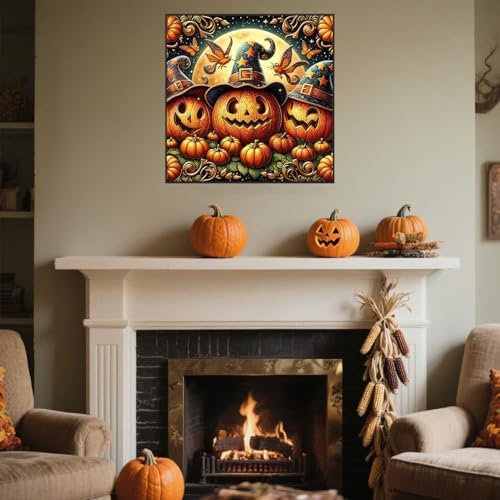 WNPOKN Halloween Pumpkin Diamond Art Kits for Adults 14 x 14inch