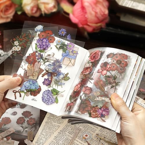 2 Sets 400+ PCS Stickers for Scrapbooking, Self-Adhesive Scrapbook Stickers Supplies Journal, Plants Vintage Aesthetic Sticker Art Diary Card Craft Gifts Planner Notebook,Spring&Flower