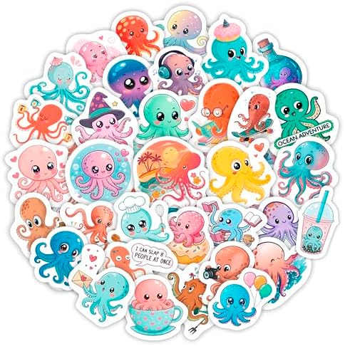 100Pcs Octopus Stickers and Decals Waterproof for Waterbottle, Laptop - Octopus Gifts, Party Decorations and Favors - Ocean Animal Stickers - Marine, Sea Gift for Women & Men
