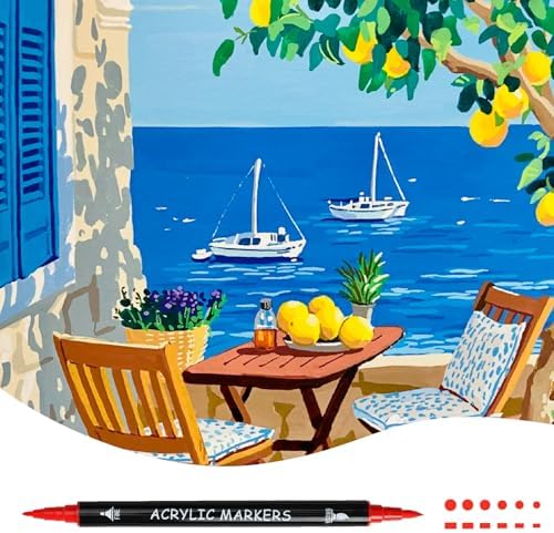 Recheel Acrylic Paint Markers, 30 Colors Dual Tip Fine & Brush Pens for Art | For Rock, Wood, Canvas, Glass, Ceramic & More, Perfect for Multi-Surface DIY Crafts and Creative Art Projects