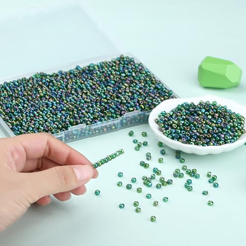 ZHIYUXI 3000Pcs 4mm Dark Green Glass Seed Beads for Jewelry Making