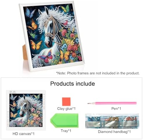 5D Special Shape Diamond Art Kits for Beginners, Diamond Art Painting Kits for Adults, Crystal Rhinestones Diamond Art Painting for Home Wall Decoration Gift 12×12 inch, White Horse Butterfly