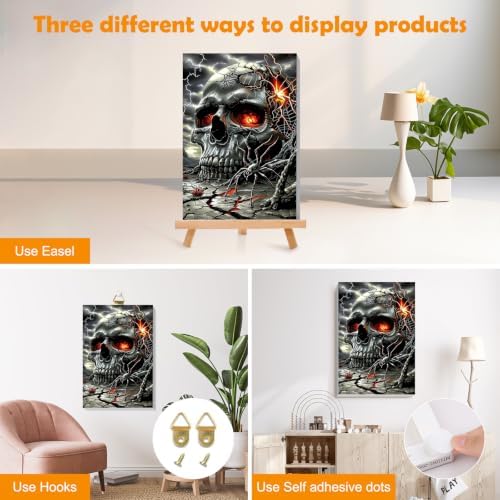 MOGTAA Halloween Paint by Numbers Kit for Adults Beginners with Frame, Skull Adult Paint by Number Kits on Canvas with Easel, Easy DIY Oil Painting Kits for Home Decor, 8x12in